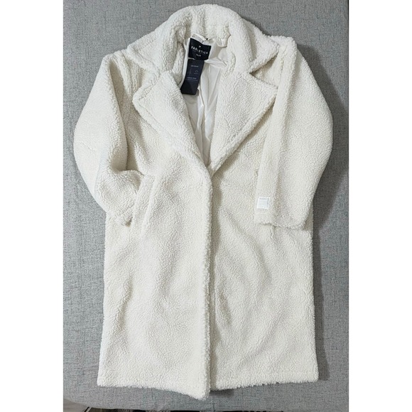 Fabletics Teddy Long Coat Women XXL Cream Oversized Sherpa Fleece Lounge - Picture 3 of 9